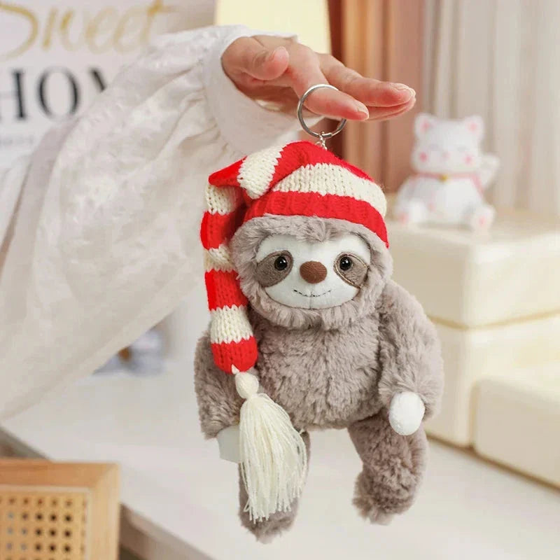 Brehn | Kawaii Weihnachtsfaultier Plüsch mit gestreiftem Hut