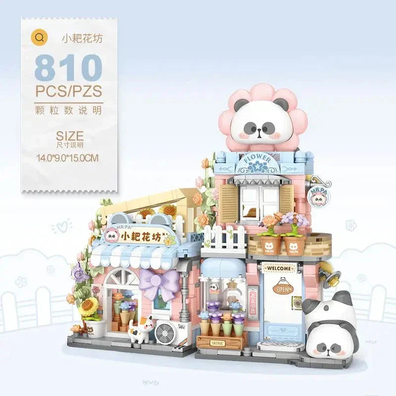 Brehn | Panda Taiyaki Flower Cafés Faltbares Mikro-Bausatz-Kollektion