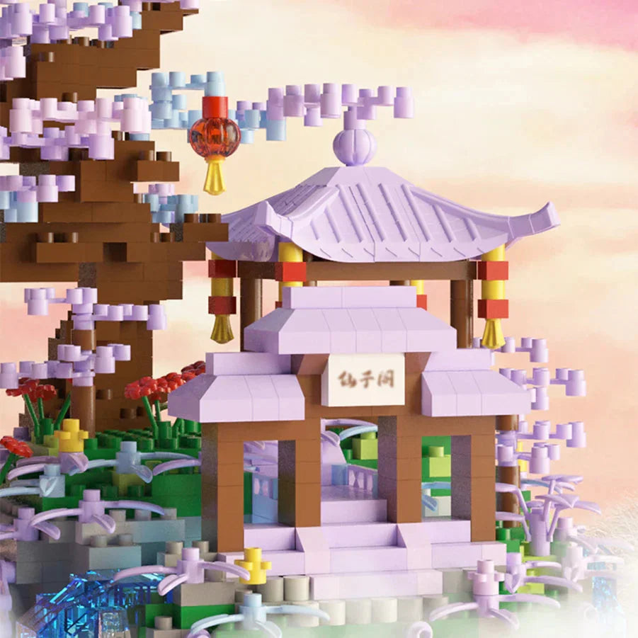 Brehn | Lila Sakura Floating Pavilion Wasserfall Insel Nano Baukasten