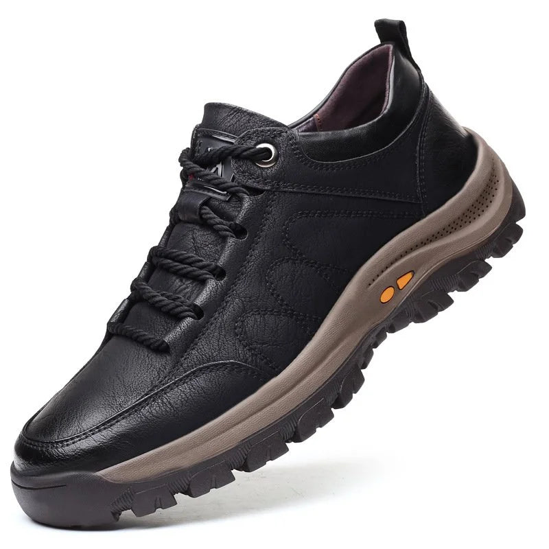 Brehn | Handgenähte Herren-Freizeitschuhe | Echtes Rindsleder | Orthopädisches Drei-Fuß-Stützdesign | Rutschfeste Gummisohle | Wasserabweisend & Atmungsaktiv | Schwarz & Braun