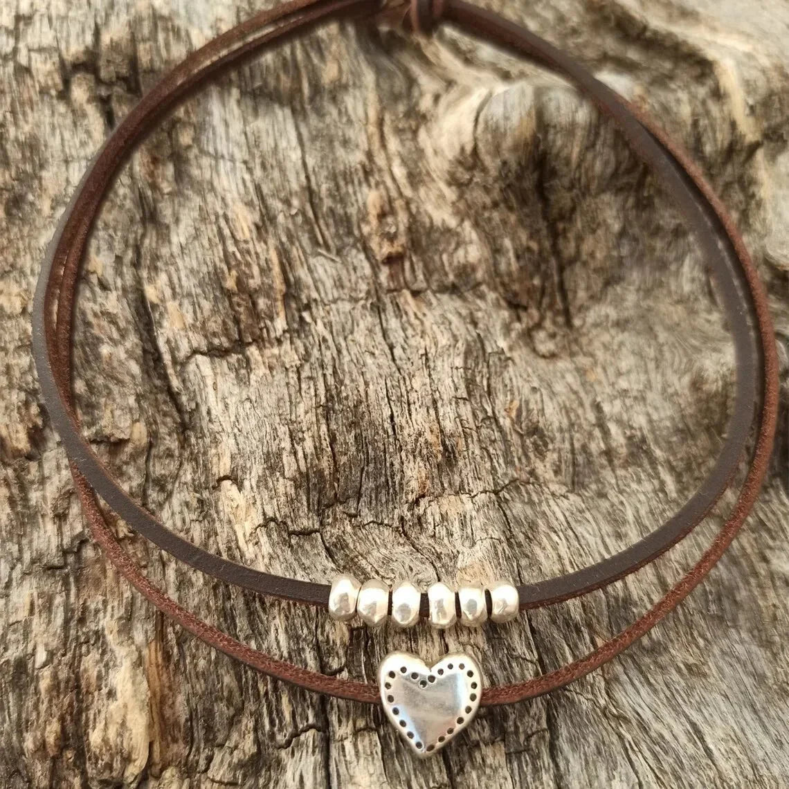 Brehn | Geschichtete Lederherz Choker-Halskette