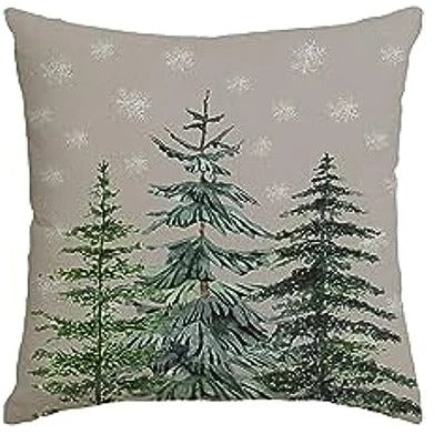Brehn | Weihnachtskissenbezug - Festlicher Kissenbezug mit Weihnachtsbaum und Wintermotiv - Grün 45x45 cm