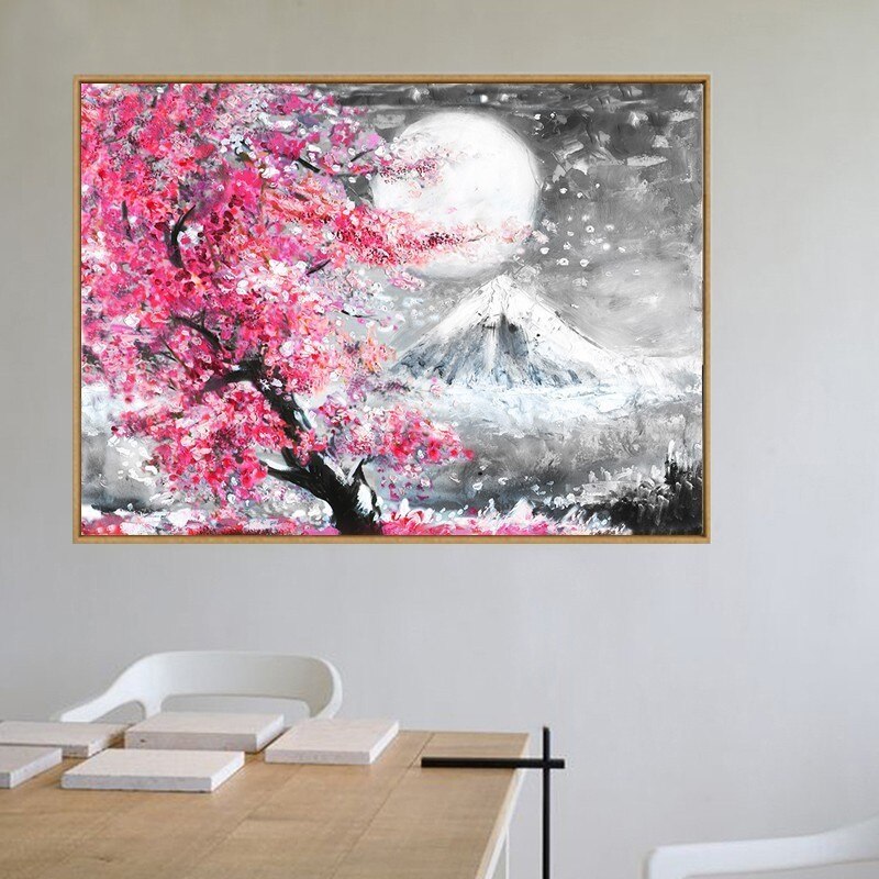 Japanischer Sakura Kirschblütenbaum - Leinwand Wandkunst Druck