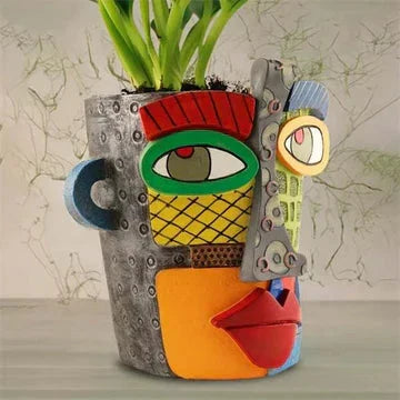 Handgefertigter Blumentopf im Stil des Picasso Brutalismus mit abstraktem Schönheitsgesicht