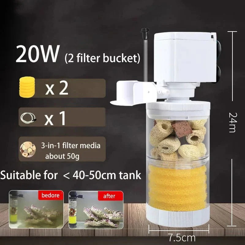 220V 5-IN-1 Silent Filter für Aquarium Schildkröte Fischtank Unterwasserpumpe Schwammfilter Skimmer Wellen Zubehör | Brehn
