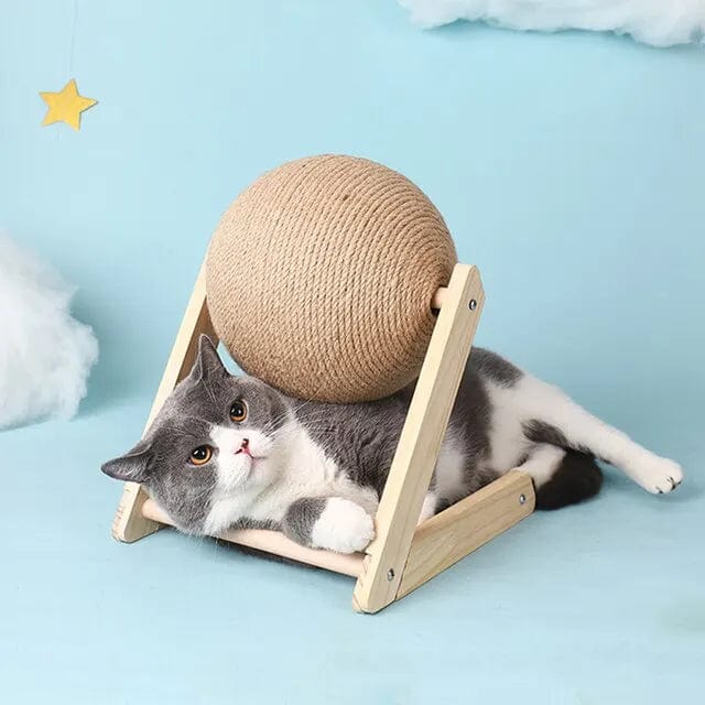 Kat Kratzbaum Ball Spielzeug Sisal und Holz Stabiler Dreieck Katzen Innen Stuff Robustes Kratzen Cool Kratzen auf Stand Drehen | Brehn