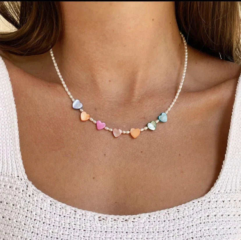 Brehn | Verspielt Perlen Herzen Choker Halskette