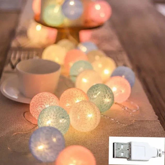 Brehn | Hübsche Pastell Baumwollball Feenlichter Girlande