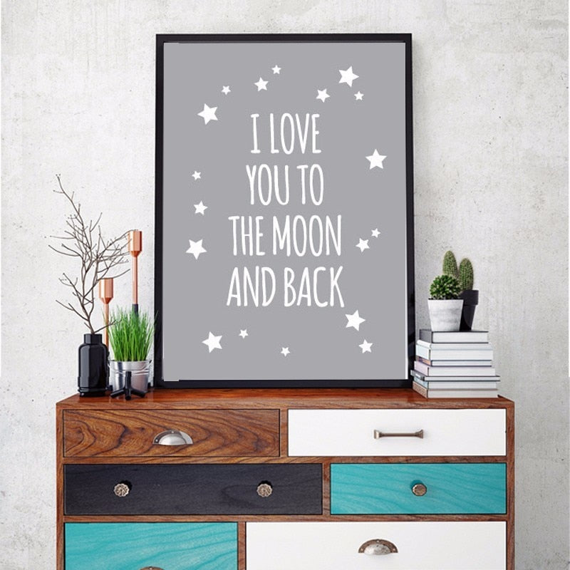 Ich liebe dich bis zum Mond und zurück - Leinwand Wandkunst Gemälde