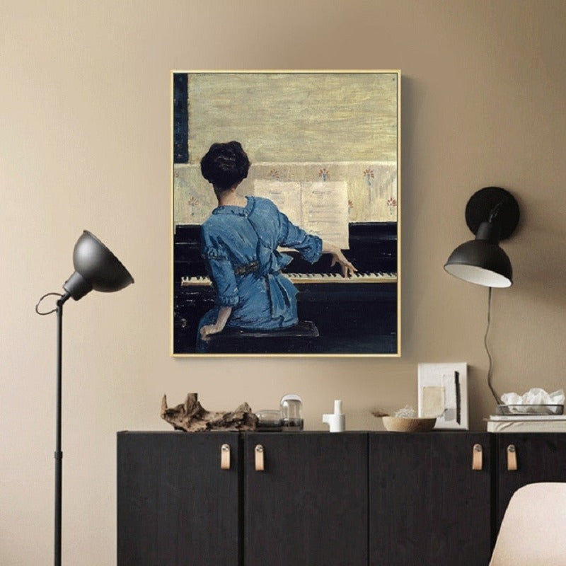 Vintage-Mädchen am Klavier – Leinwandbild