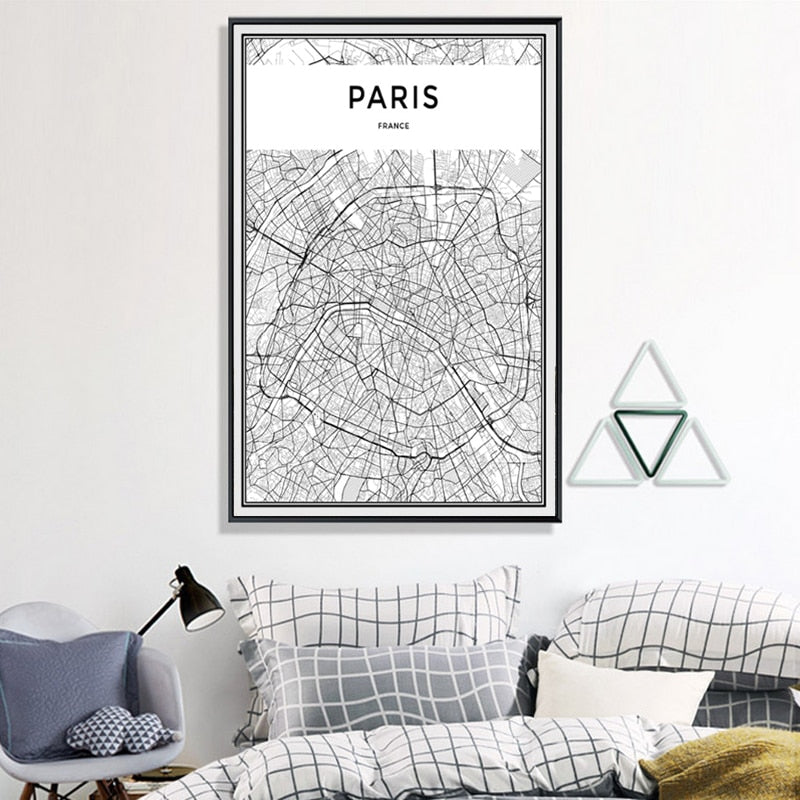 Minimalis PARIS Stadtkarte - Leinwand Wandkunst Malerei