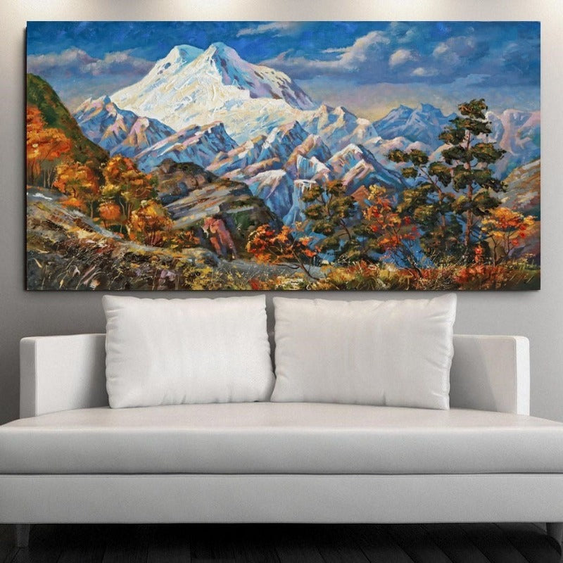 Bergherbstlandschaft in hellen Tönen - Leinwand Wandkunst Gemälde