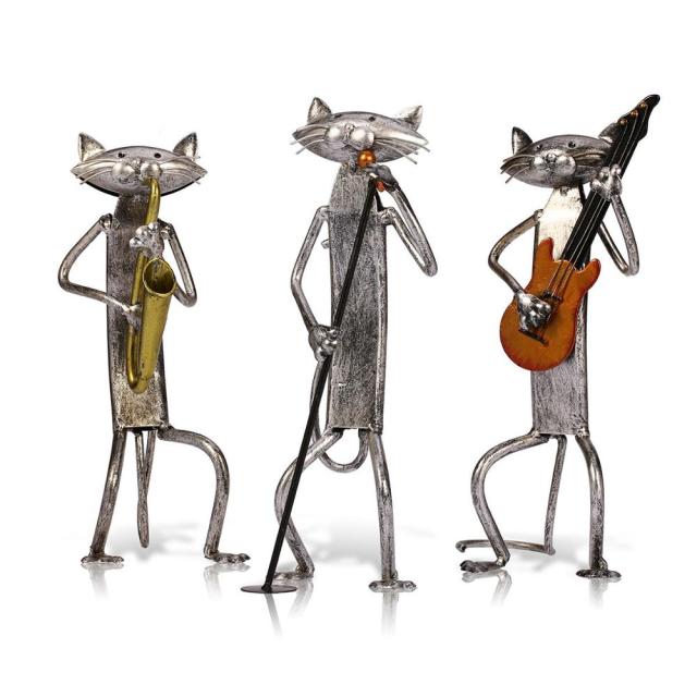 3 Mini Musiker Katzen Moderne Skulptur
