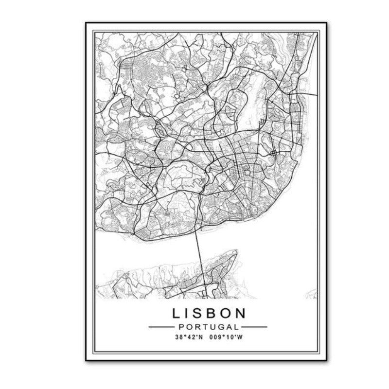 Minimalistische Stadt LISBOA ZÜRICH Karte Reisen - Leinwand Wandkunst Malerei