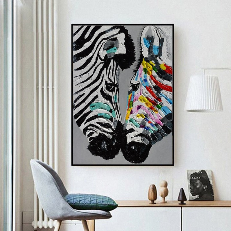 Modernes, farbenfrohes Zebra-Tierbild auf Leinwand