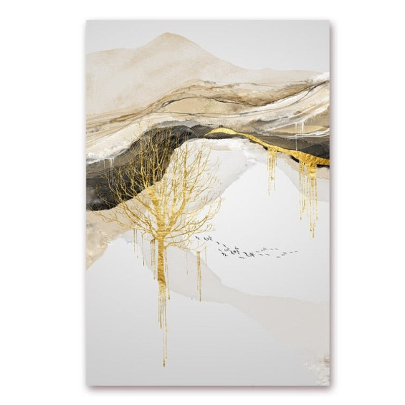 Gold Mountain Landschaft - Leinwand Wandkunst Malerei