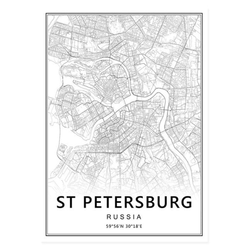 Moskau St. Petersburg Stadtkarte Russland - Leinwand Wandkunst Malerei