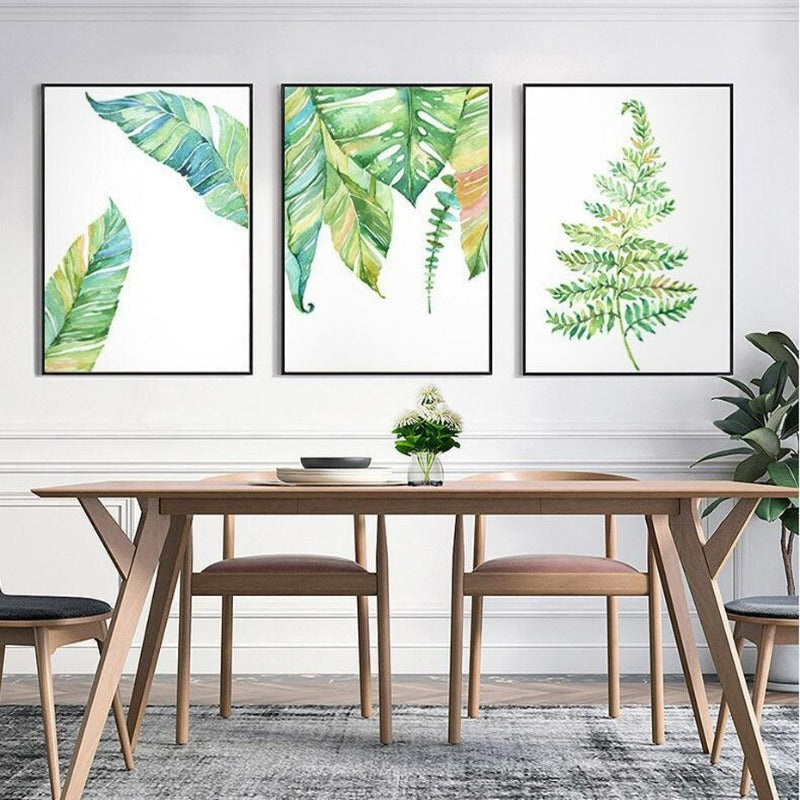 Nordisches modernes Poster mit grünen Blättern – Leinwandbild