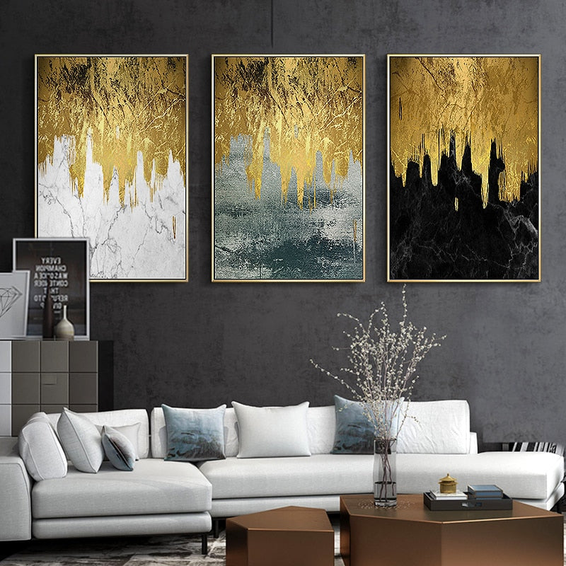 Goldene Abstrakte Wände - Leinwand Wandkunst Malerei