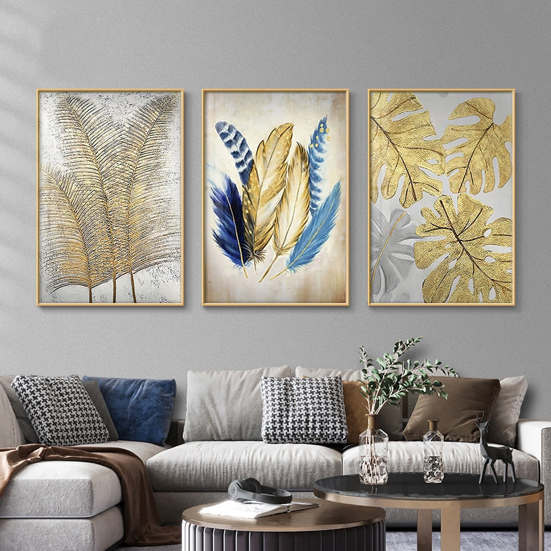 Goldene Federblätter - Leinwand Wandkunst Gemälde