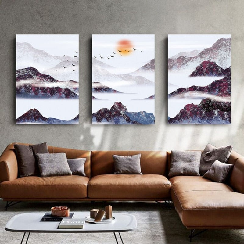 Mountain's Red Sun - Leinwand Wand Kunst Gemälde