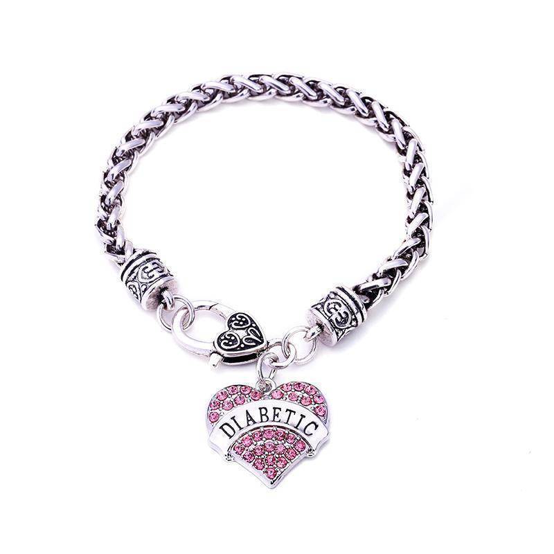 Brehn | Damen Diabetiker medizinische Warn-ID-Armbanduhr - Pink, Blau, Klar oder Rote Kristallherzen - Diabetes