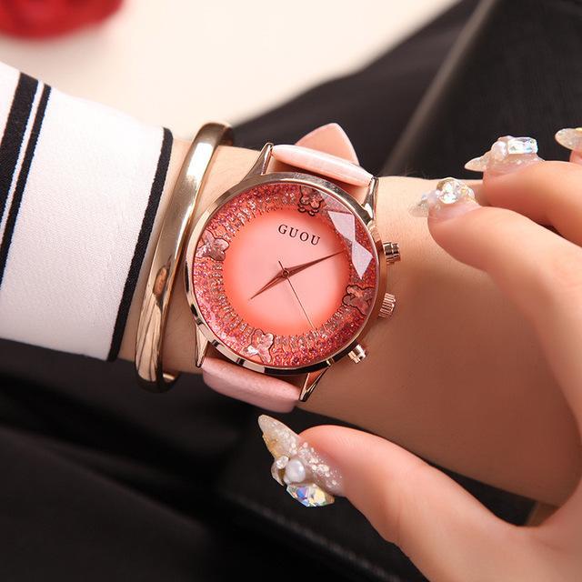 Brehn | Pink Luxury Diamond Echtes Leder Damen Uhr