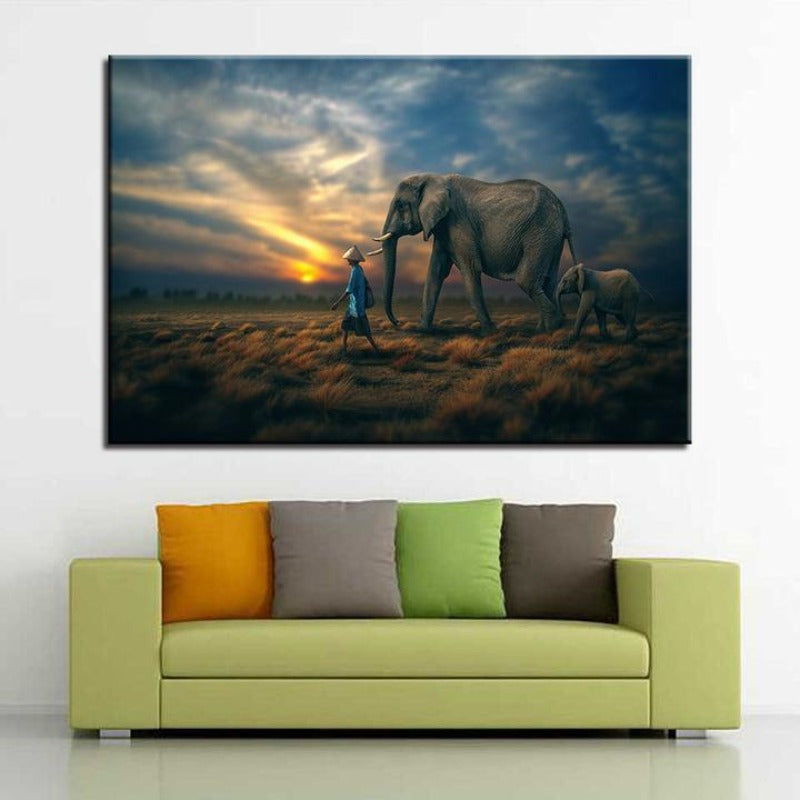 Elephant Family - Leinwand Wandkunst Gemälde