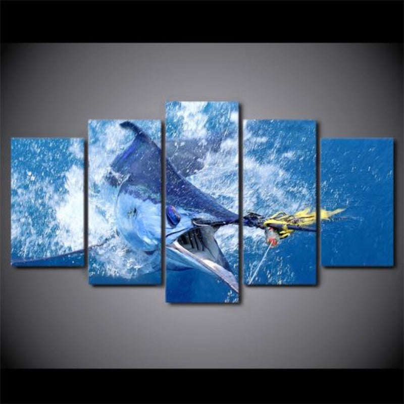 Springender Marlin Fisch - Leinwand Wandkunst Gemälde
