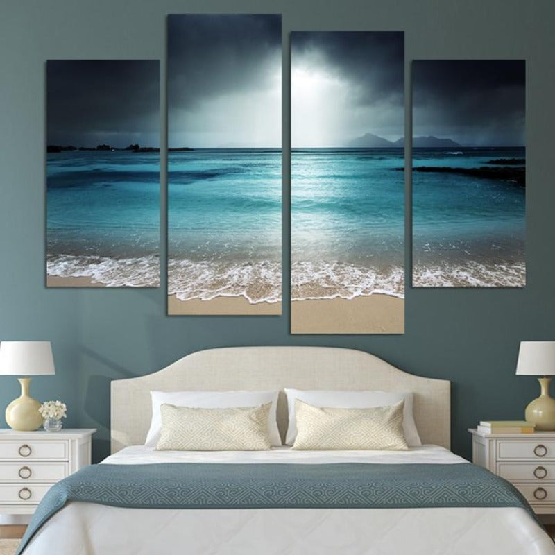Heaven Ocean - 4 Teile Leinwand Wandkunst Malerei: Beruhigende Strandszene
