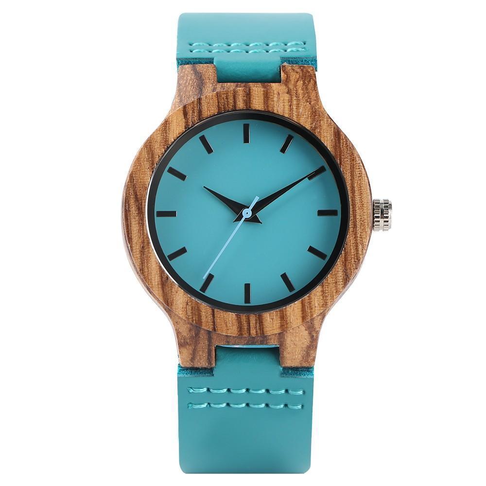 Brehn | Damen Bambus Holz Uhr - Armbanduhr Türkis