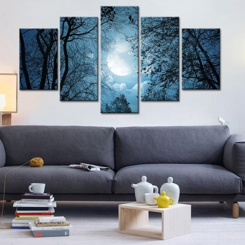 Moonlit Forest Night - Leinwand Wandkunst Malerei