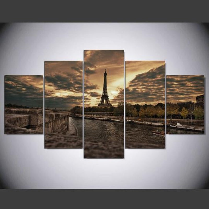 Majestätischer Eiffelturm bei Dämmerung - Leinwand Wandkunst Gemälde