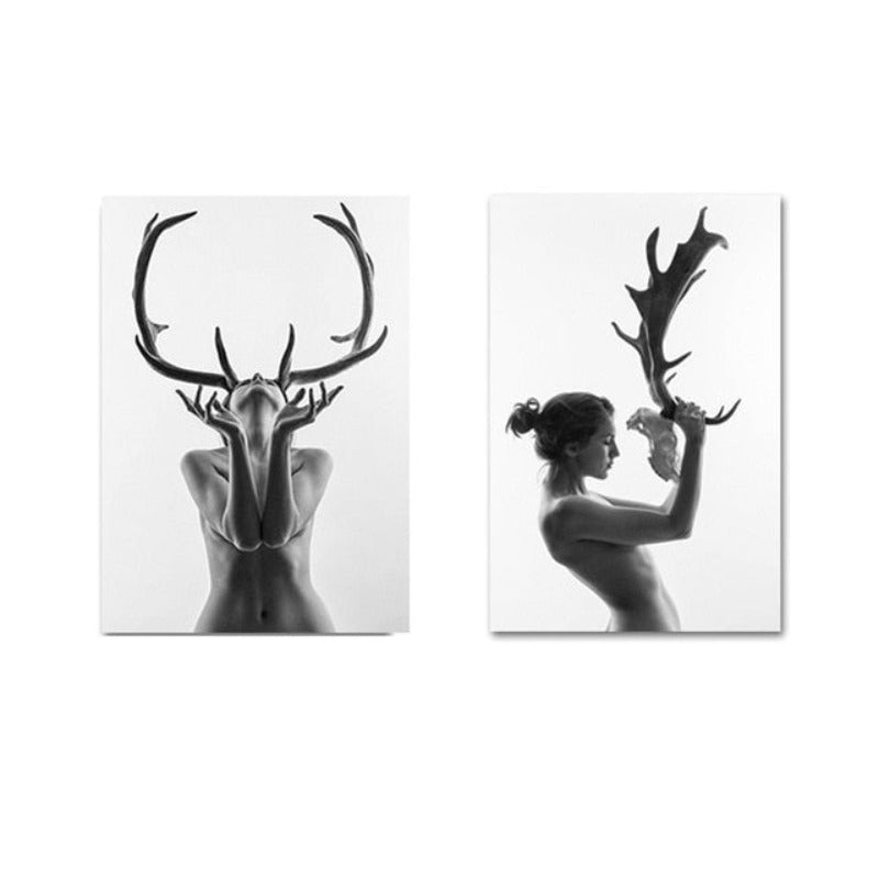 Antlers Frauen - Leinwand Wandkunst Gemälde