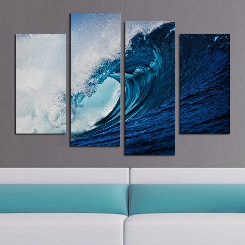 Große Blaue Meerwellen - Leinwand Wandkunst Malerei