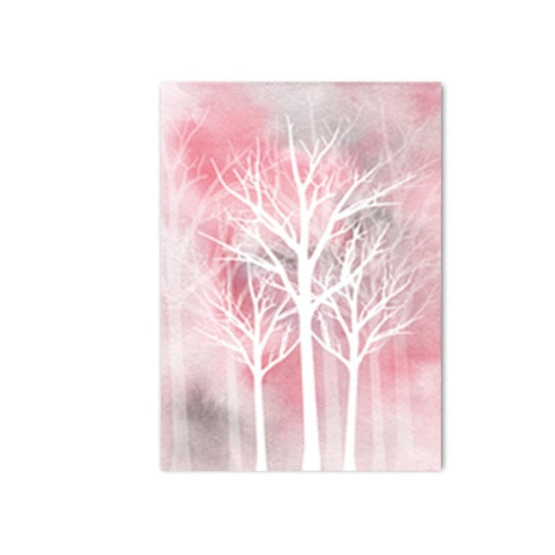 Modernes Aquarellgemälde „Wald mit rosa Blättern“ – Leinwandbild