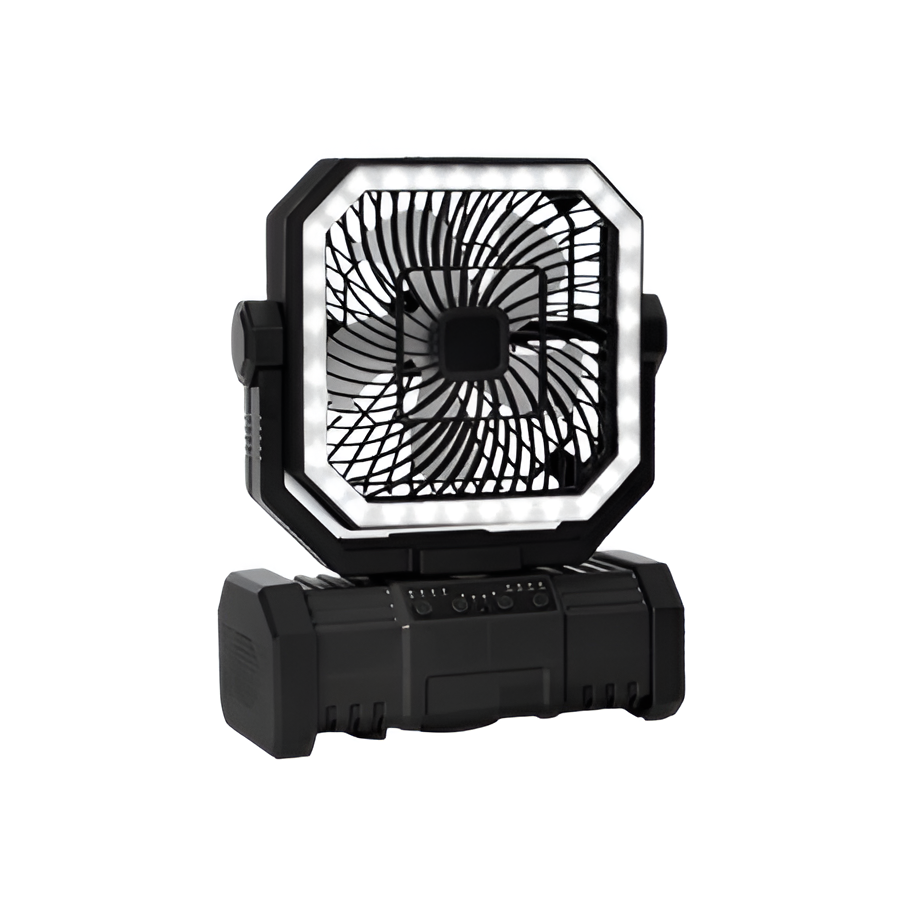 Wiederaufladbarer Campingventilator mit 20000mAh Batterie, 4 Geschwindigkeiten und LED Laterne | Brehn