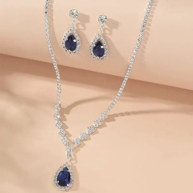 Brehn | Schimmerndes Blaues Tropfen-Diamant-Halsketten- und Ohrringe-Set