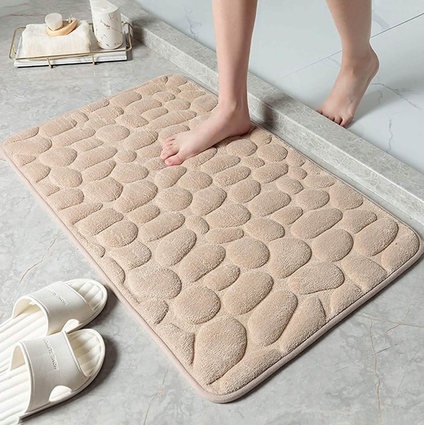 Weiche Badematte aus Memory-Schaum mit rutschfestem Grabsteinmuster