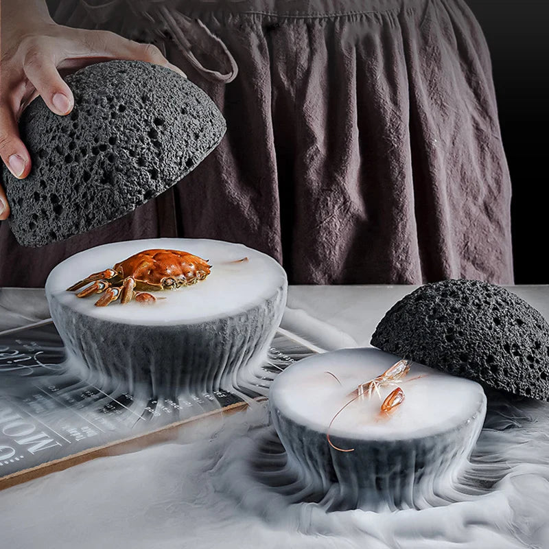 Spezial Lava-Stein Planet Sashimi Meeresfrüchte Trockeneis Servierplatte | Brehn
