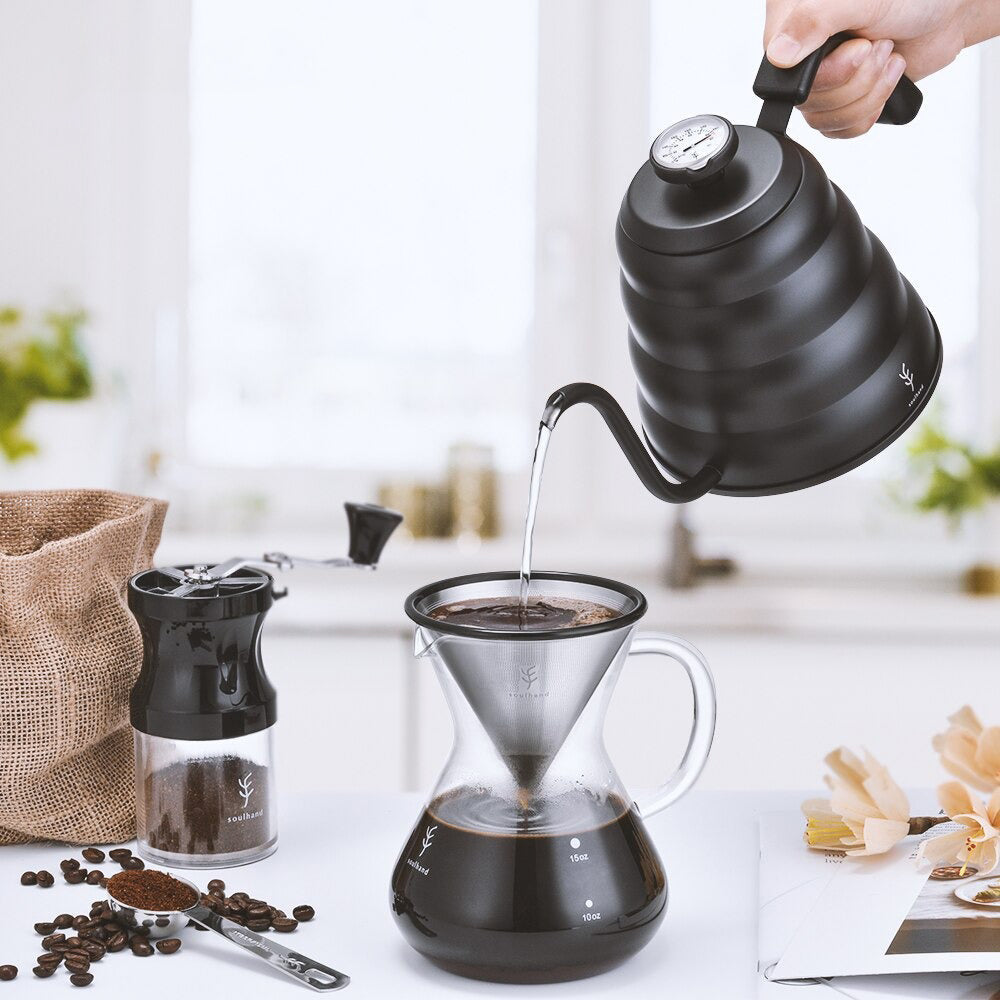 Edelstahl Pour Over Kaffeekanne Tropfenkocher mit Thermometer | Brehn