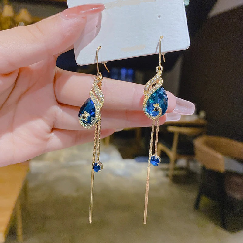 Brehn | Korean Style Blaue Kristall Phönix Ohrringe