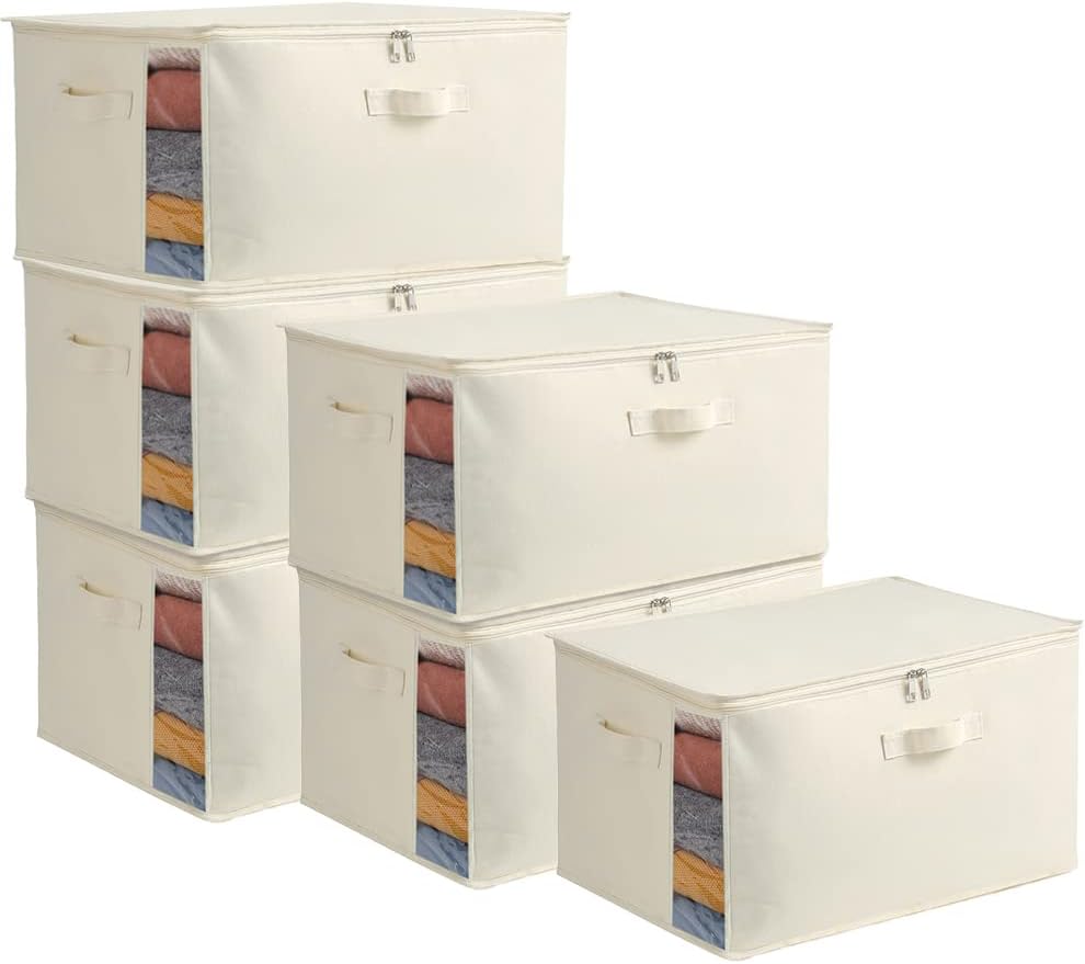 Brehn | Canvas Kleidung Aufbewahrung Organizer Set – Doppel-Reißverschluss-Tasche mit Griffen & Sichtfenster