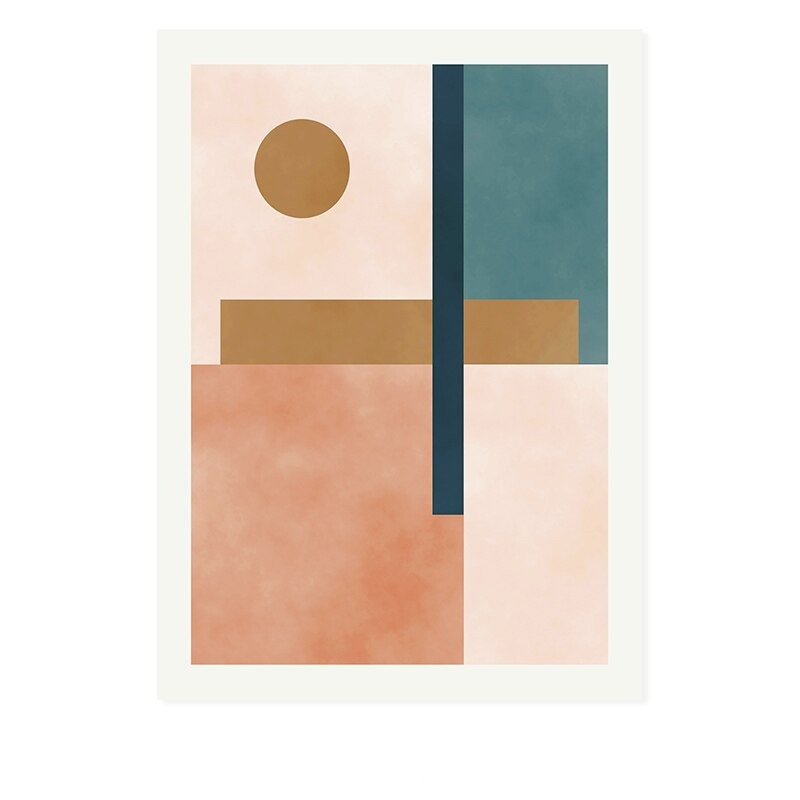 Moderner abstrakter Kunstdruck auf Leinwand in Beige, Pink und Blau mit geometrischen Formen