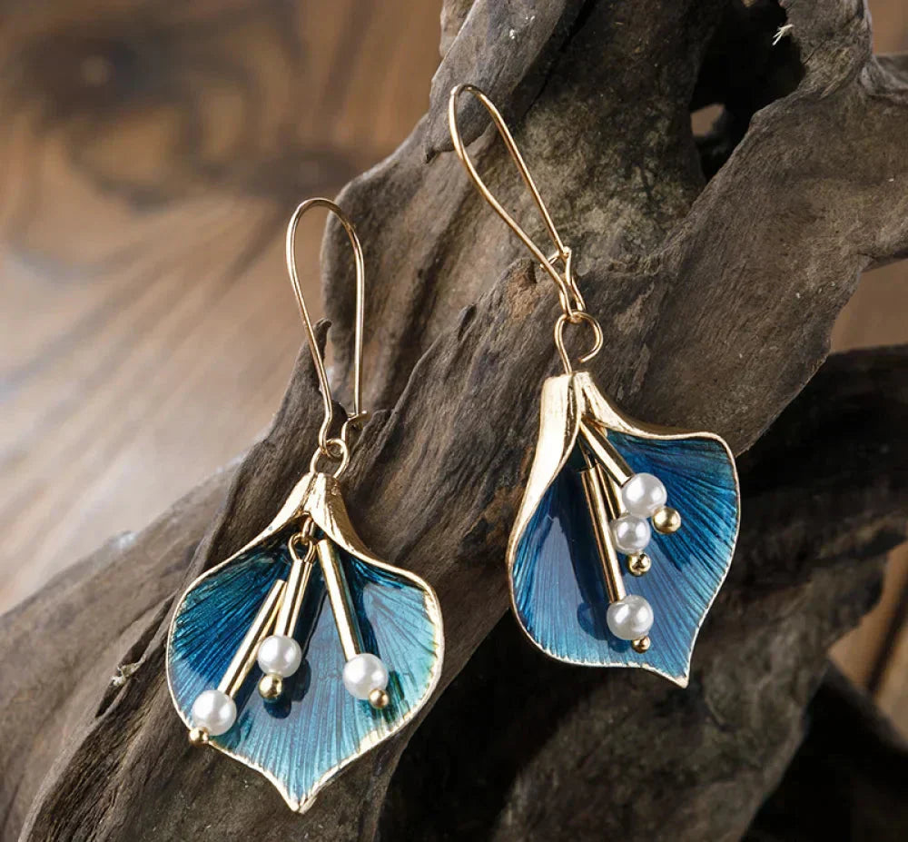 Brehn | Vintage Blau Lotus Silber Ohrringe