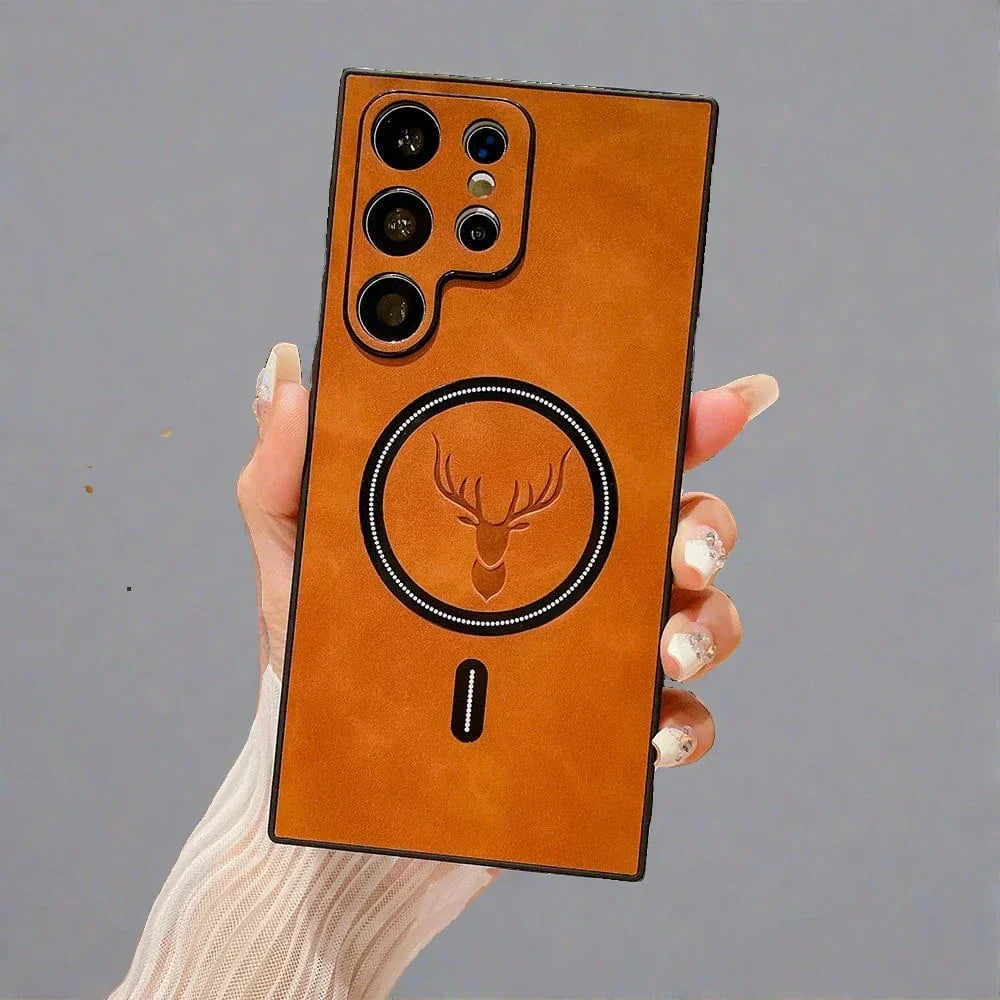 Brehn | Lederhülle für Samsung-Telefon | Magnetische kabellose Ladehülle