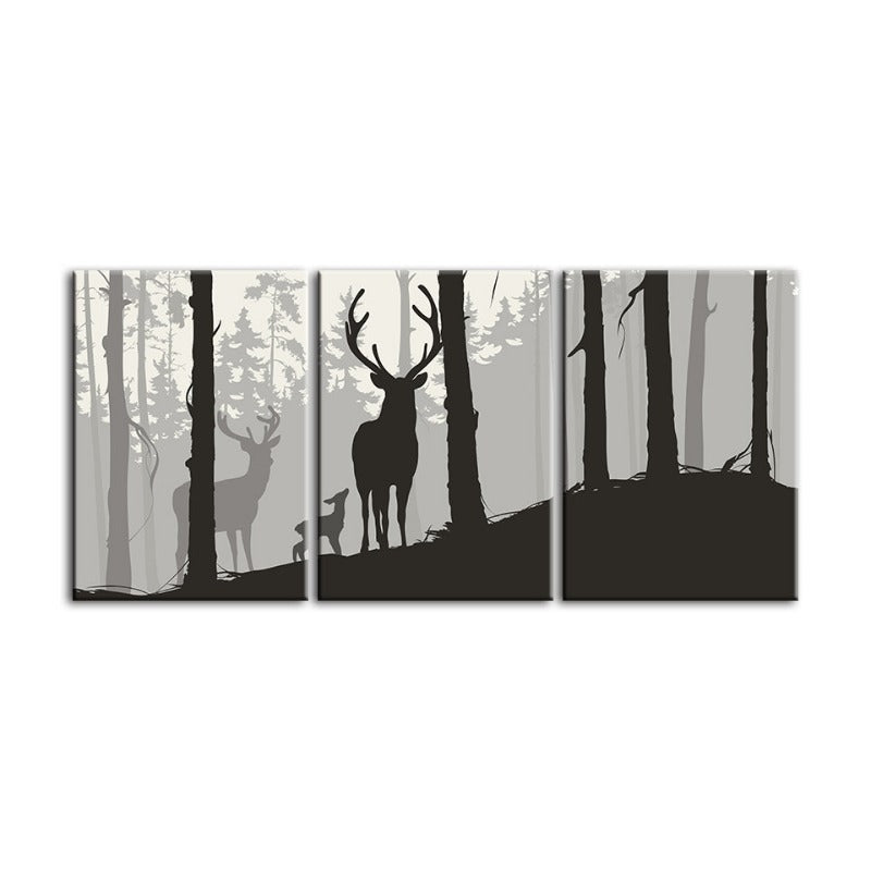 Silhouette einer Hirschfamilie – Leinwandbild, 3-teilig
