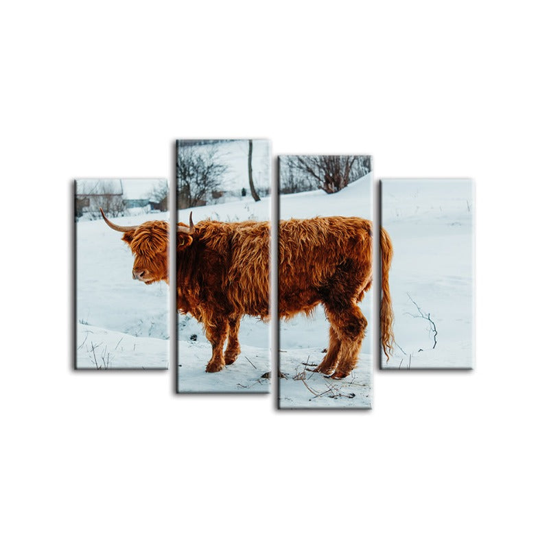 4-teilige lockige Kuh - Canvas Wandkunstgemälde