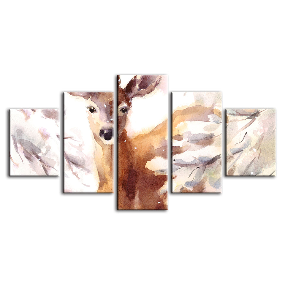 5 Stück Jung Eleganter Hirsch - Leinwand Wandkunst Malerei