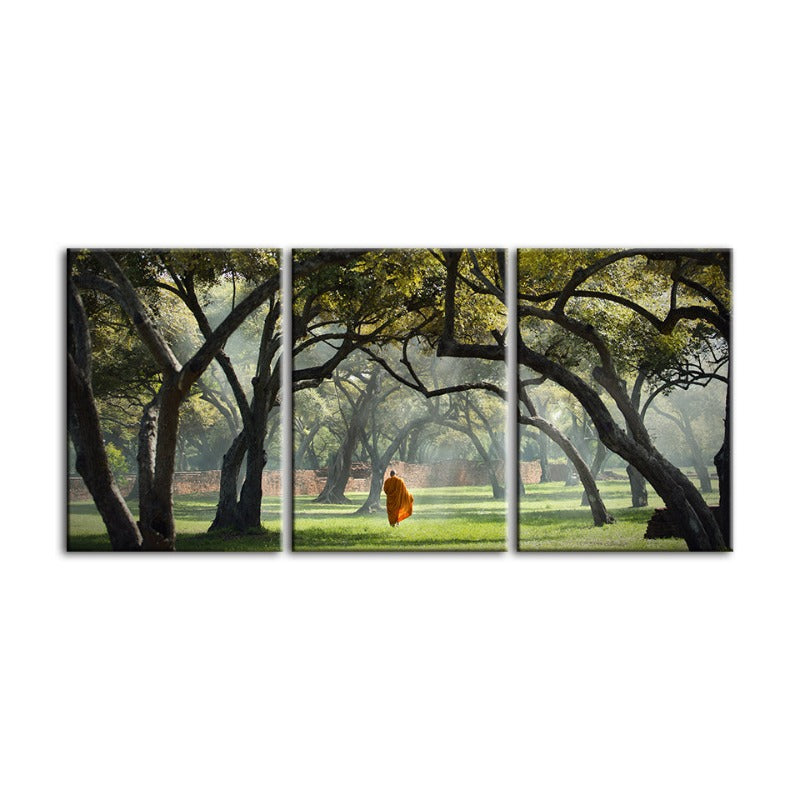 Friedlicher Mönch Gehen-Canvas Wandkunst Gemälde 3 Stücke